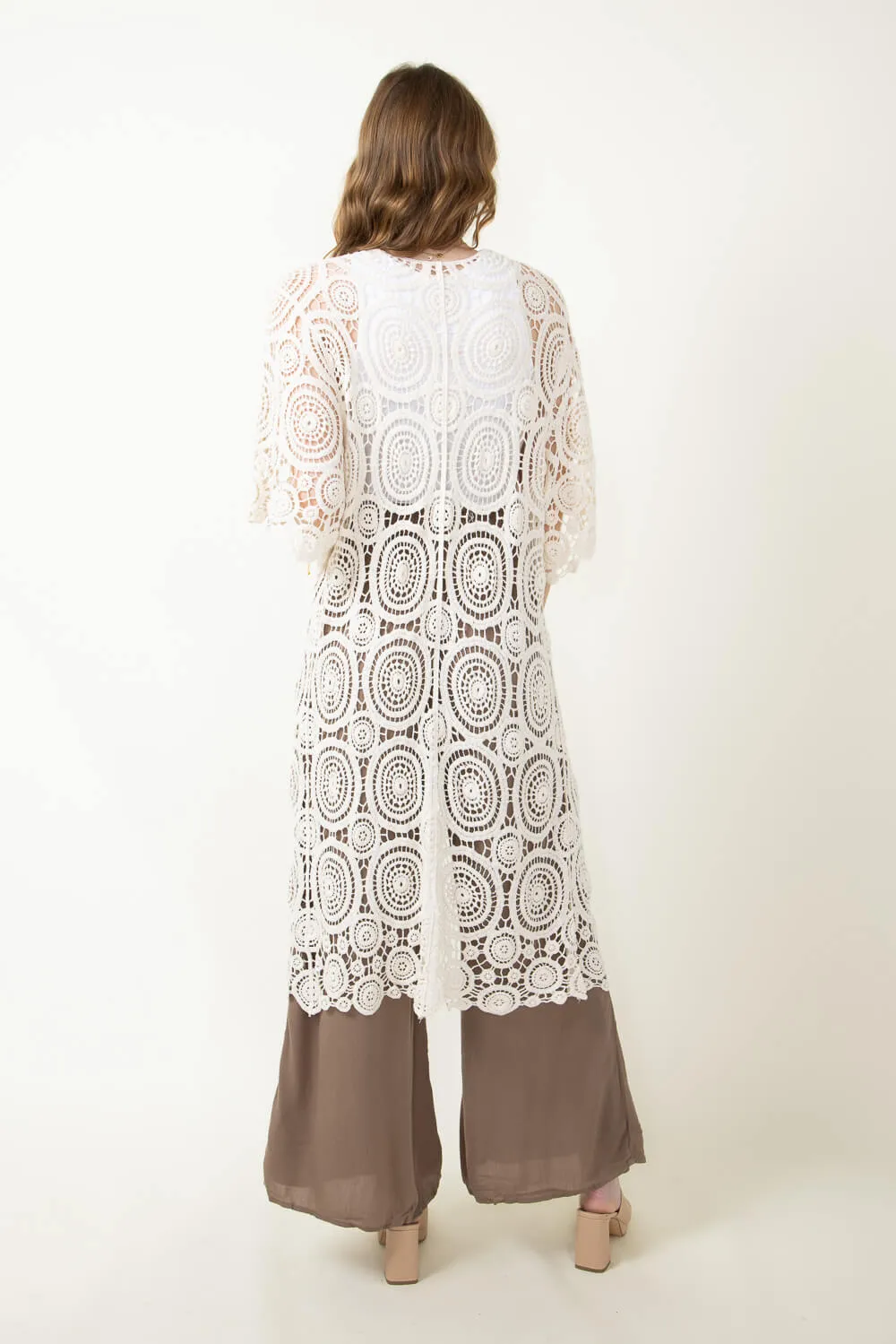 Long Swirl Crochet Kimono for Women in Ivory | ZLC410052-IVORY sold by Glik’s product image thumbnail 3