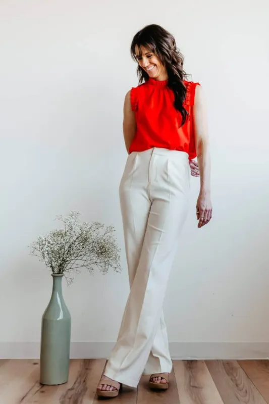 Love Tree Straight Leg Trouser Pants for Women in Ivory | 6830PD-IVORY sold by Glik’s