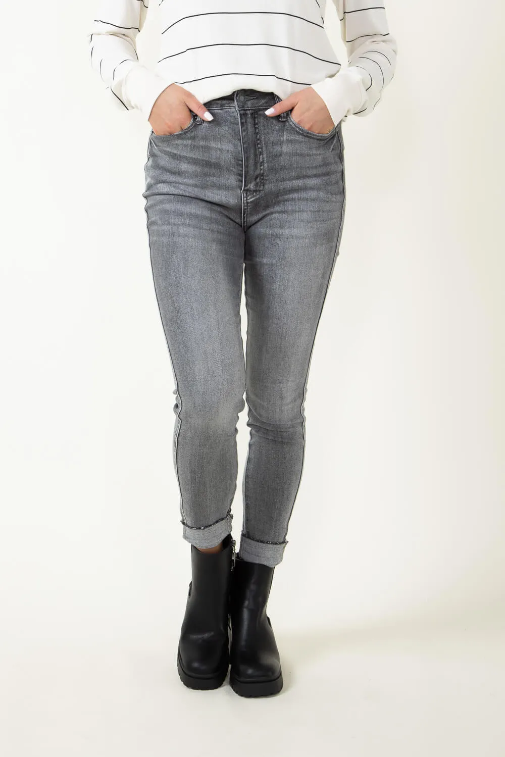 Judy Blue High Rise Clean Hem Skinny Jeans for Women in Grey | 88792-GRY sold by Glik’s
