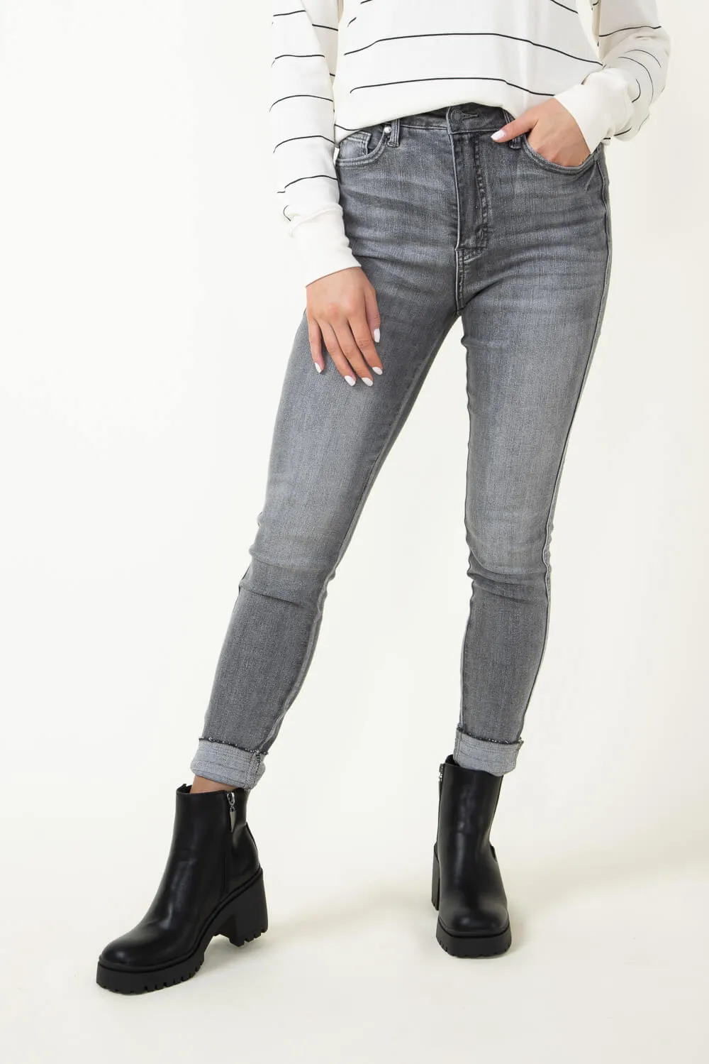 Judy Blue High Rise Clean Hem Skinny Jeans for Women in Grey | 88792-GRY sold by Glik’s product image thumbnail 5