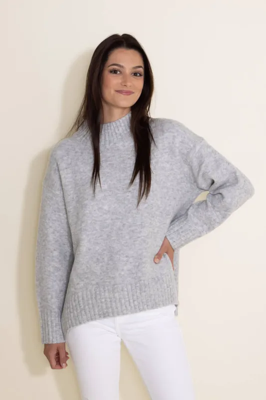 Miracle Mock Neck High Low Sweater for Women in Grey | W2333-SILVER sold by Glik’s