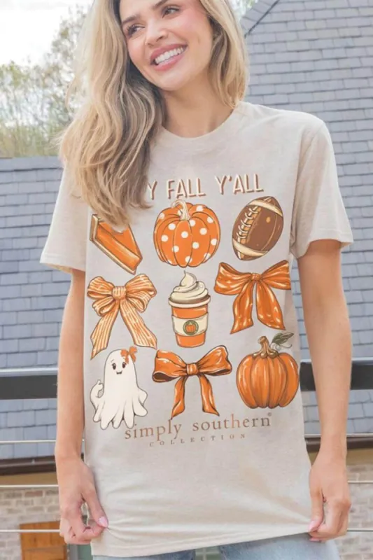 Simply Southern Happy Fall Yall T-Shirt for Women in Oat Heather | SS-PIE-OATHTHR sold by Glik’s