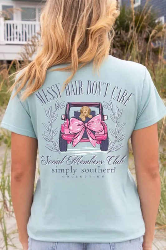 Simply Southern Messy Hair Don’t Care T-Shirt for Women in Blue | SS-MESSYHAIR-SPOUT made by Glik’s