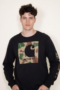 Carhartt Long Sleeve Camo Logo Sleeve Graphic T-Shirt for Men in Black | 105959-001 sold by Glik’s