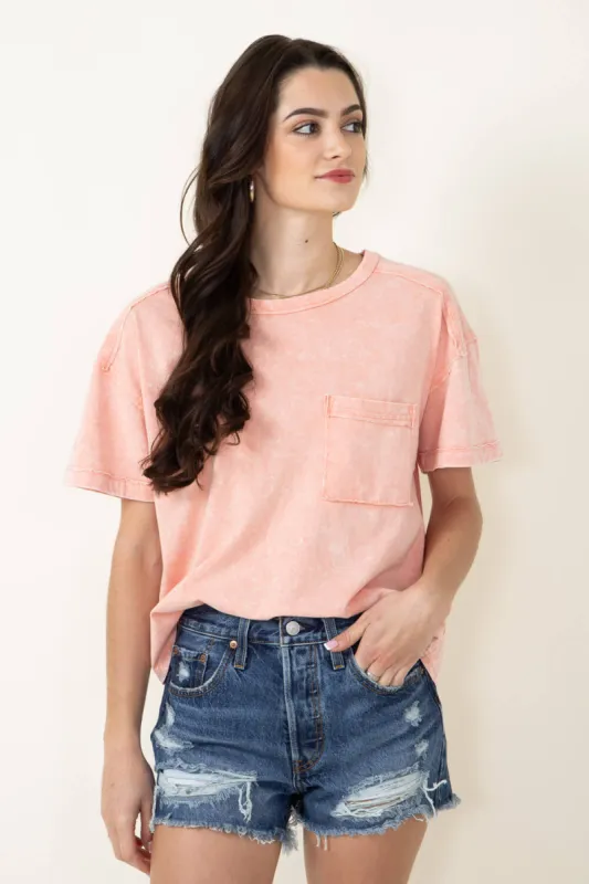 Mineral Wash Knit T-Shirt for Women in Peach | NT11108-PEACH sold by Glik’s