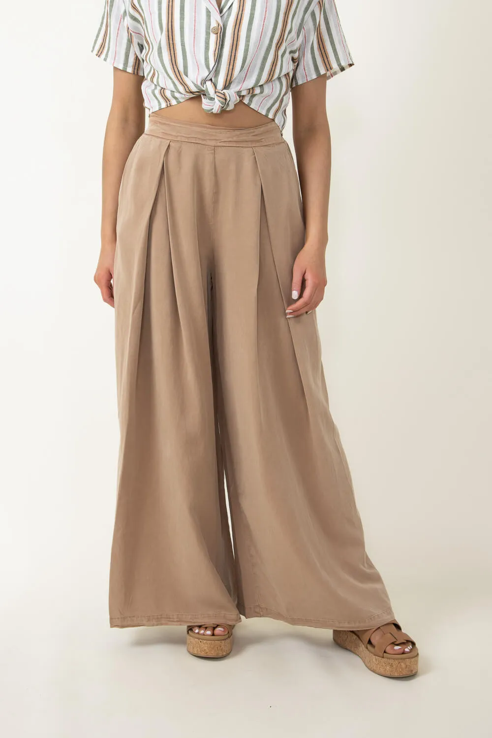 Pintucked Flowy Wide Leg Pants for Women in Taupe | MAP2181-TAN sold by Glik’s product image thumbnail 2