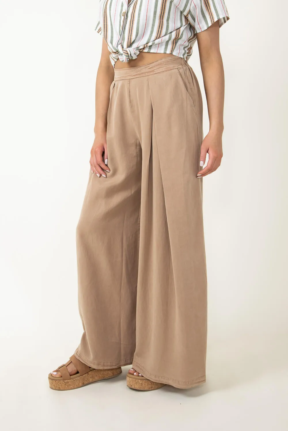 Pintucked Flowy Wide Leg Pants for Women in Taupe | MAP2181-TAN sold by Glik’s product image thumbnail 4