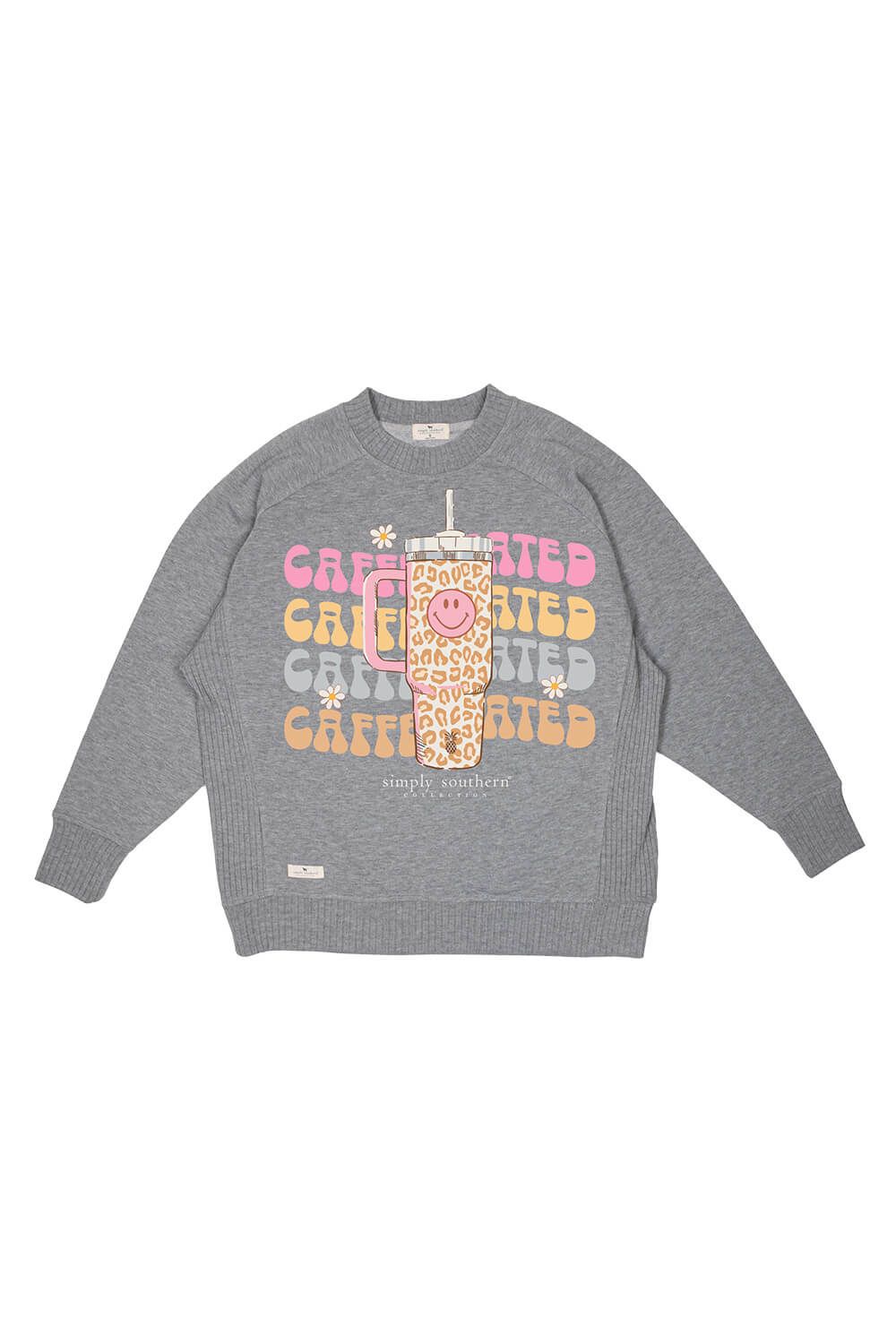 Simply Southern Plus Size Caffeinated Crewneck for Women in Heather Grey | EXT-RCREW-CAFF-HTHRGRY sold by Glik’s