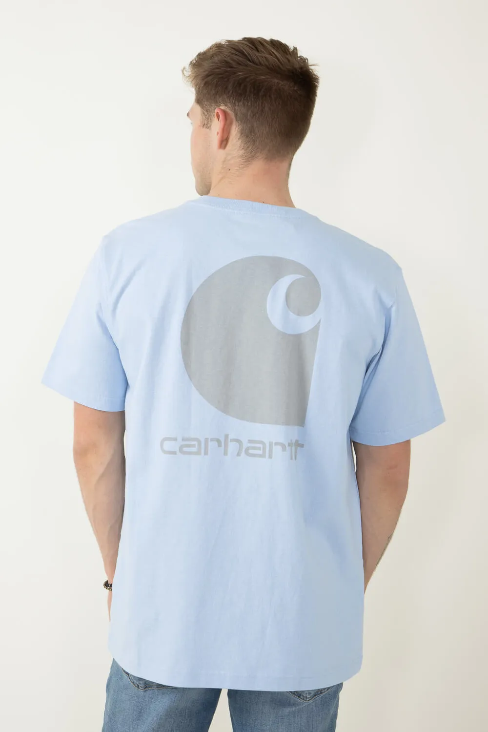 Carhartt Relaxed Heavyweight Pocket C Graphic T-Shirt for Men in Blue | 106149-HC5-FOGBLUE sold by Glik’s