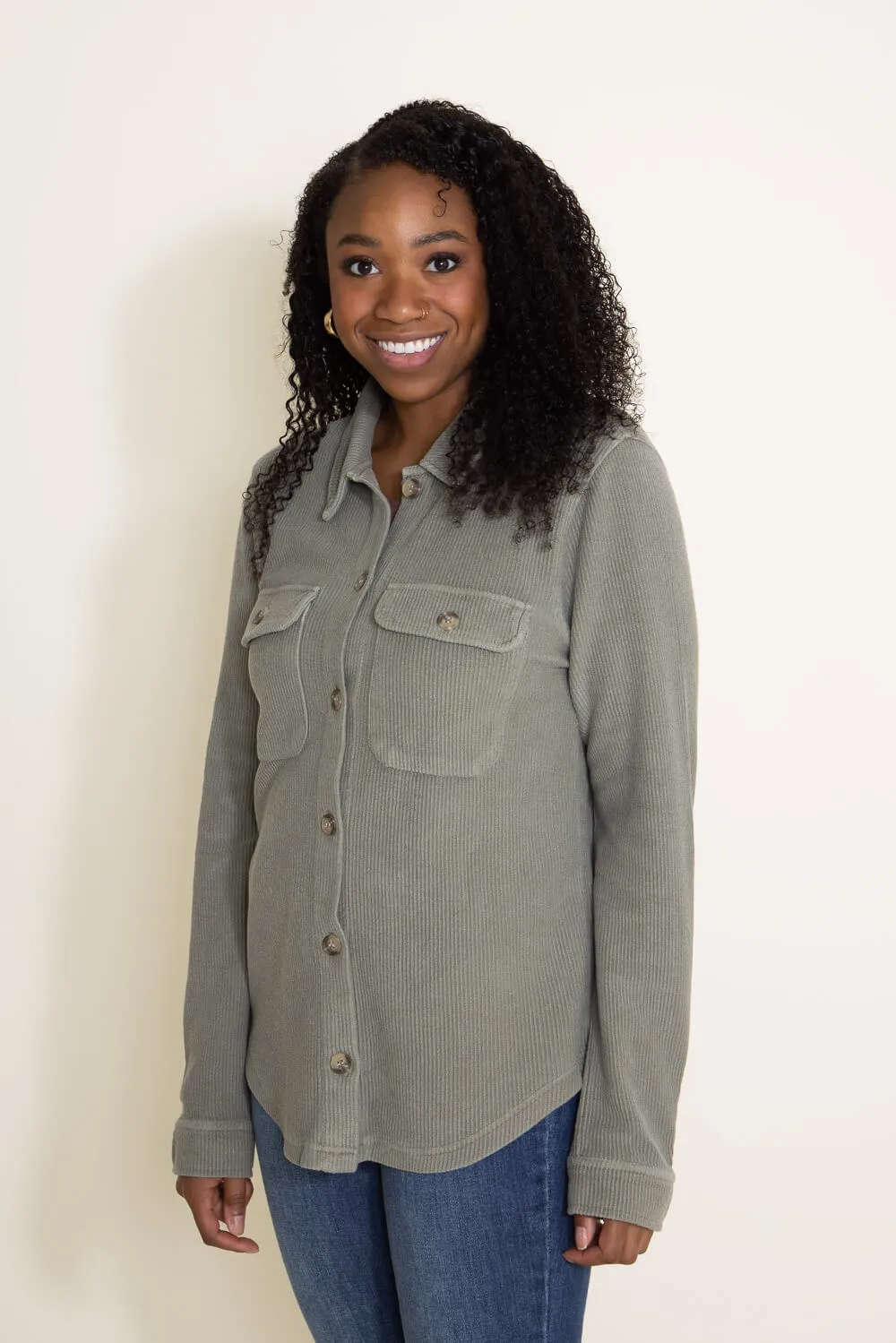 Thread & Supply Dominque Solid Shacket for Women in Olive Green | T238CPKTS-OLIVE sold by Glik’s product image thumbnail 5