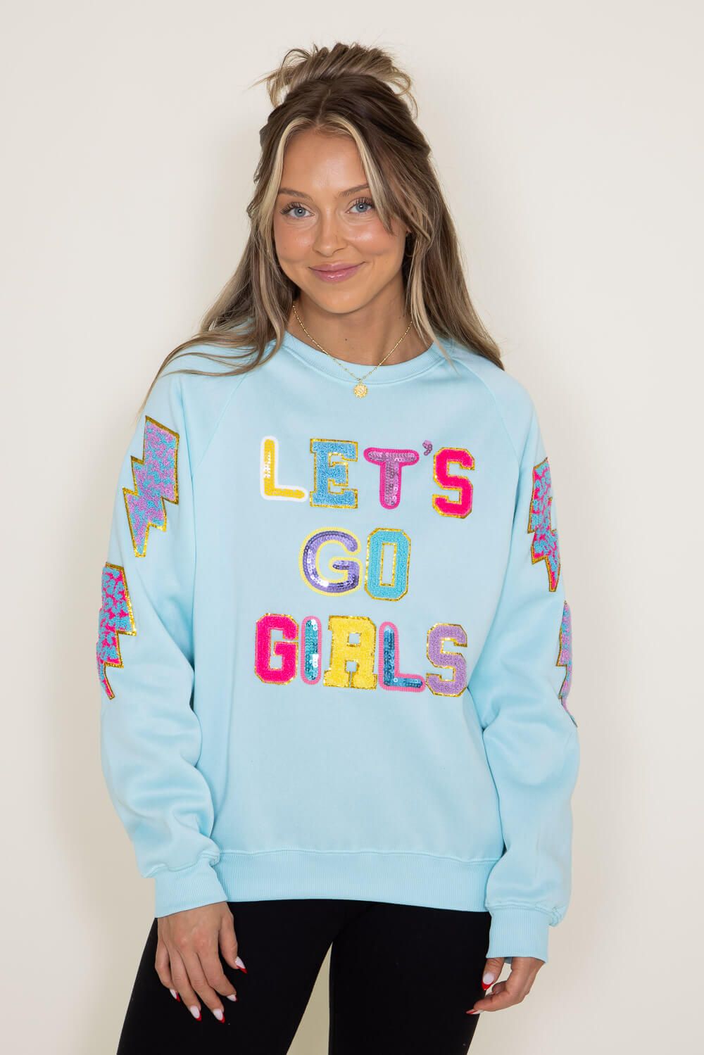 Simply Southern Sparkle Girls Sweatshirt for Women in Light Blue | PP-0223-SPARKLE-CREW-GIRLS sold by Glik’s product image thumbnail 3