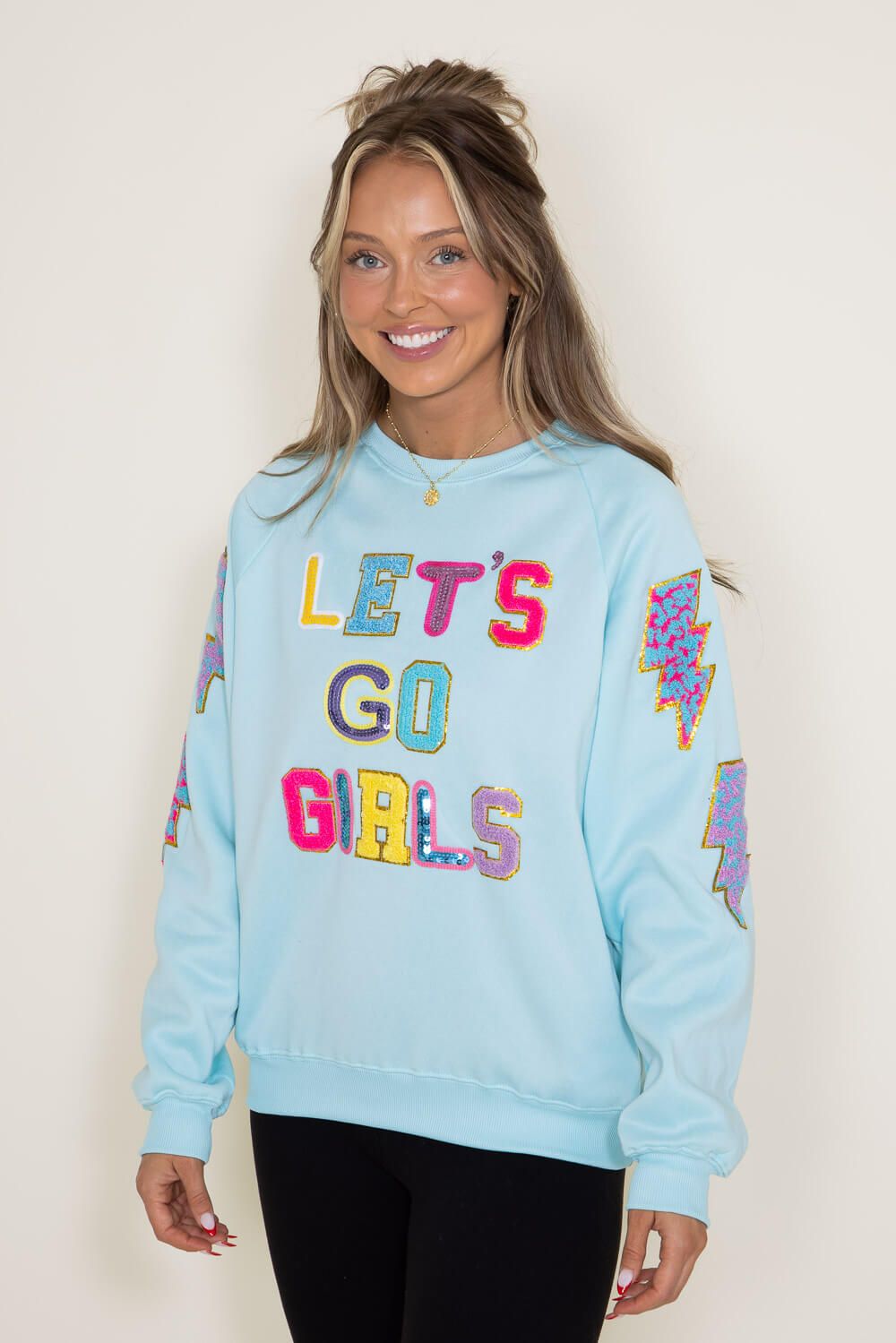 Simply Southern Sparkle Girls Sweatshirt for Women in Light Blue | PP-0223-SPARKLE-CREW-GIRLS sold by Glik’s