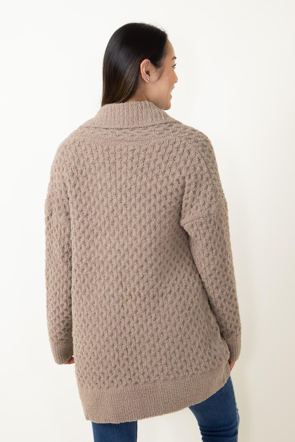Comfy Textured Knit Sweater Cardigan for Women in Brown | 12W2940N-MOCHA sold by Glik’s product image thumbnail 2