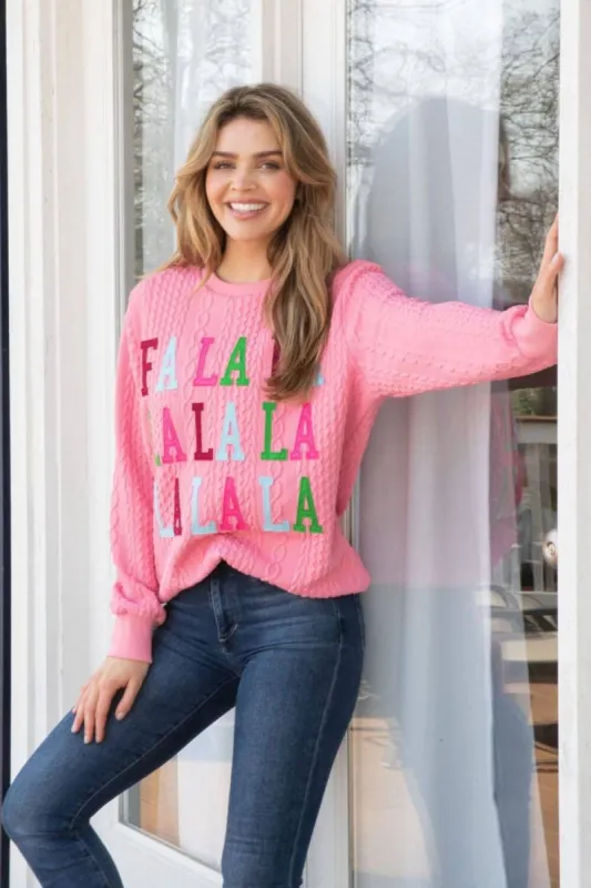 Simply Southern FA LA LA Braided Sweatshirt for Women in Pink | PP-0223-BRAID-SWTR-FALALA sold by Glik’s