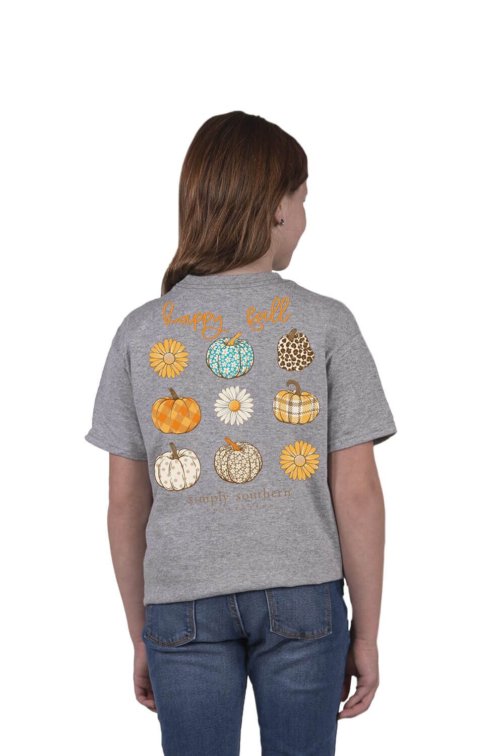 Simply Southern Youth Happy Fall Pumpkin T-Shirt for Girls in Heather Grey | YTH-SS-PUMPKIN-HTHRGRY sold by Glik’s