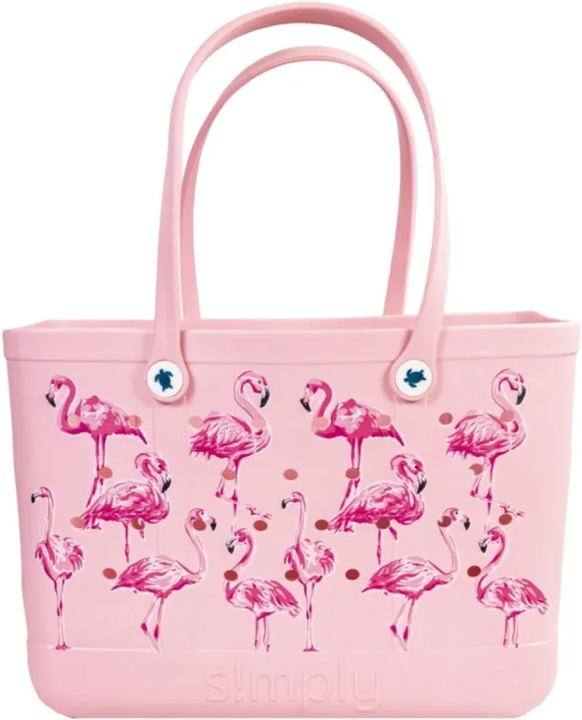 Simply Southern Flamingo Printed Large Waterproof Tote Bag in Pink | PP-0122-SIMPLYTOTE-LG-PTN-FLMGO sold by Glik’s