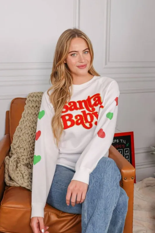 Simply Southern Sparkle Santa Baby Sweatshirt for Women in White | PP-0223-SPARKLE-CREW-SANTA sold by Glik’s