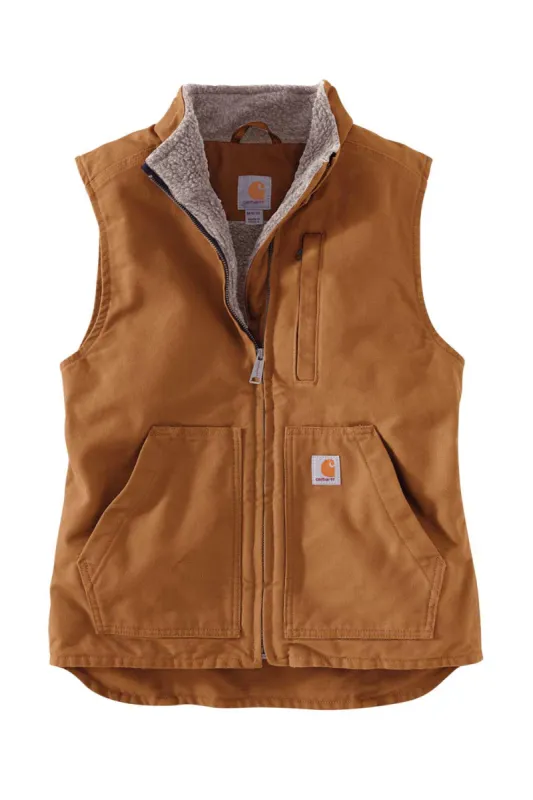 Carhartt Loose Fit Washed Duck Sherpa Mock Neck Vest for Women in Carhartt Brown | 104224-211 made by Carhartt