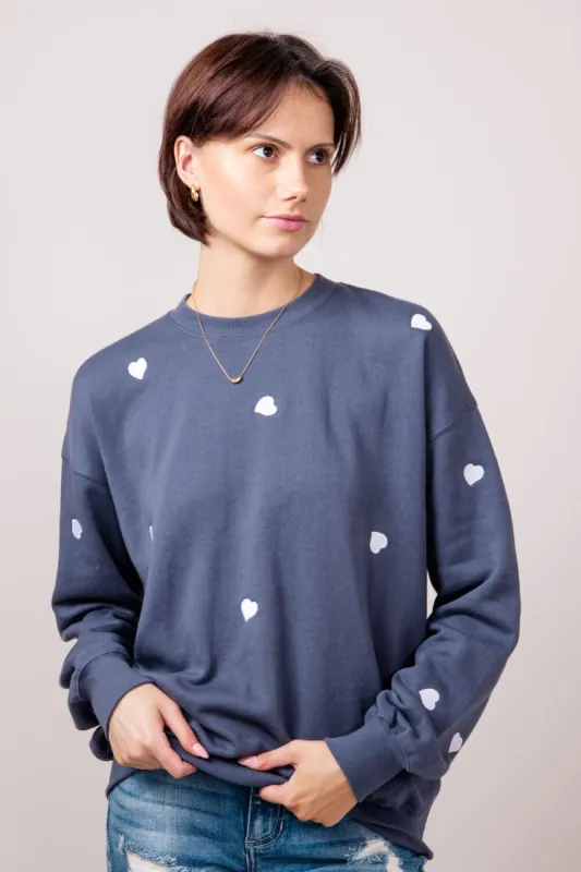 1897 Active Heart Embroidered Sweatshirt for Women in Blue | T978-DENIMBLUE sold by Glik’s