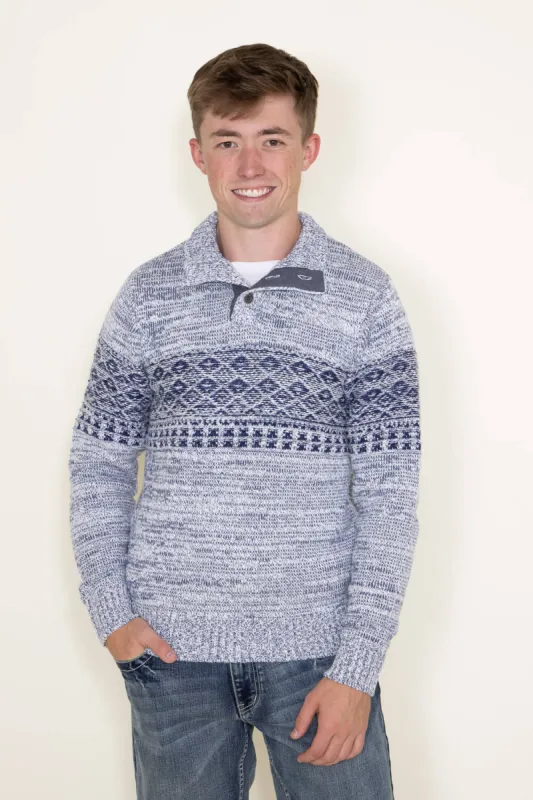 1897 Original ¼ Mock Neck Button Sweater for Men in Blue and Cream | 3013GL-F23-CREAM/BLUE sold by Glik’s