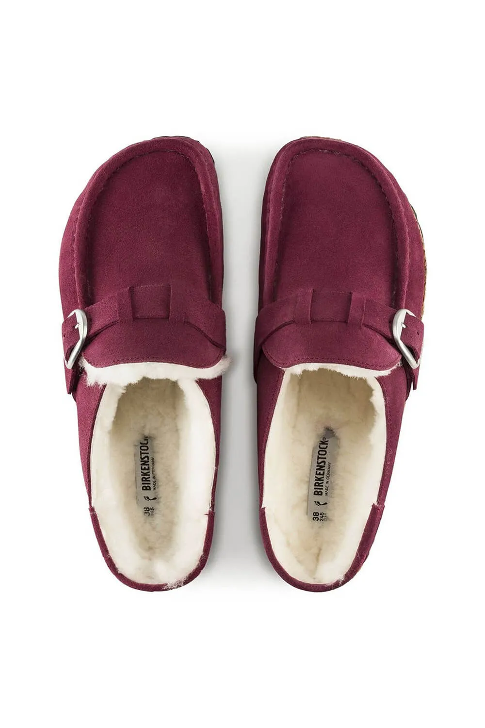 Birkenstock Buckley Shearling Suede Mules for Women in Maroon | 1020657 sold by Glik’s product image thumbnail 4