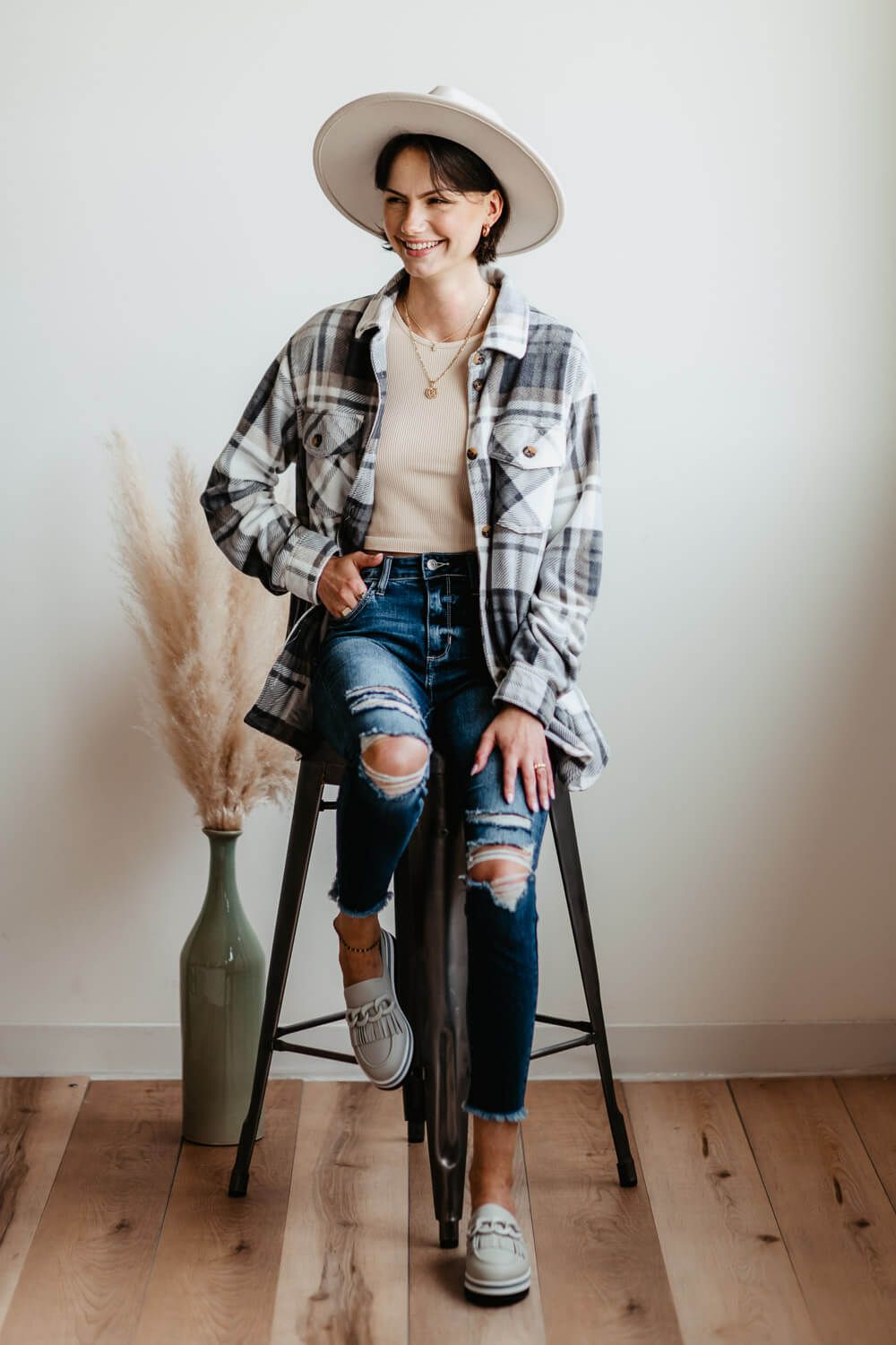 Thread & Supply Tullis Shacket for Women in Grey | J7711PFKTS-GREYKHAKIPLAID sold by Glik’s