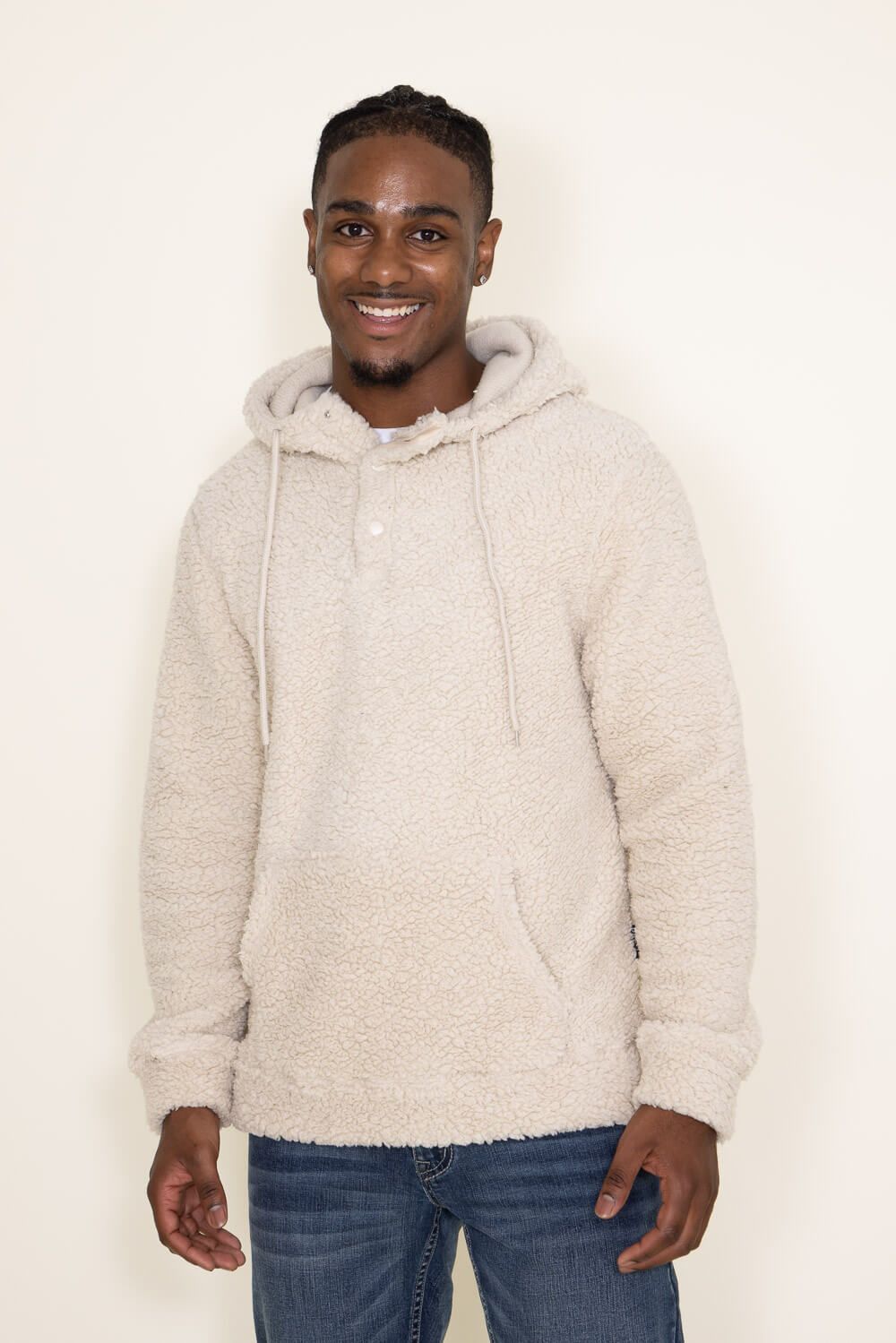 Brooklyn Cloth Henley Neck Snap Sherpa Hoodie for Men | BHM9630F-SND sold by Glik’s