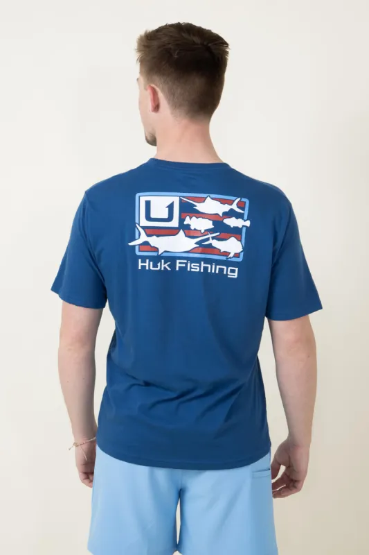 Huk Fishing Trophy Flag T-Shirt for Men in Blue | H1000499-489-SETSAIL sold by Glik’s