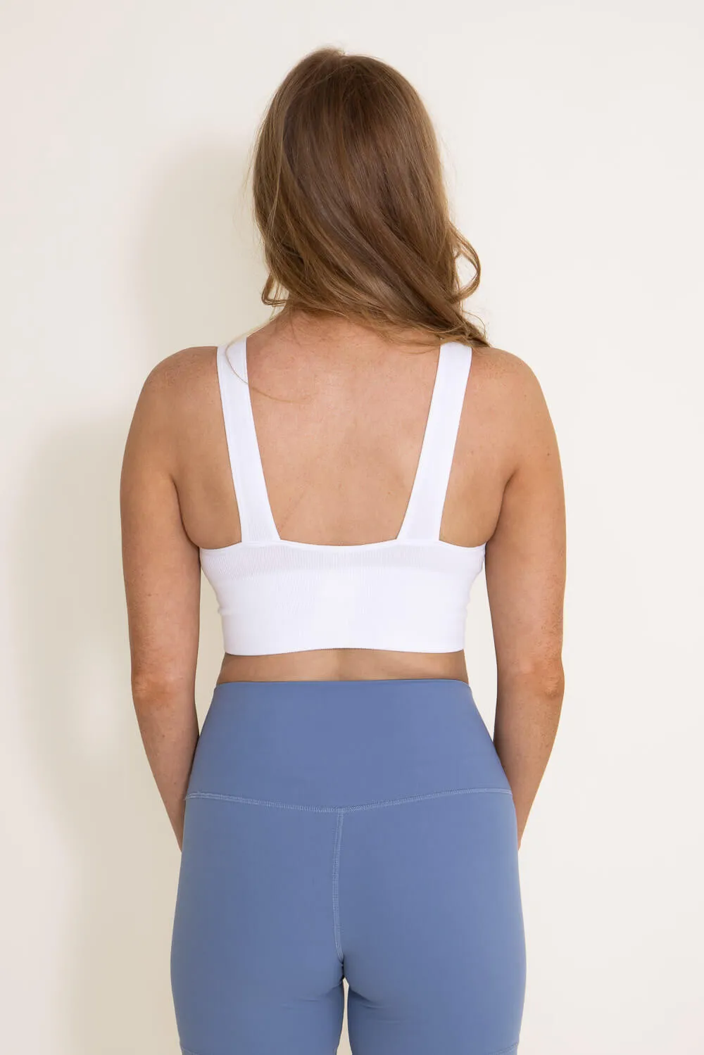 Ribbed V Plunge Padded Sports Bra for Women in White | 342-WHITE sold by Glik’s product image thumbnail 2