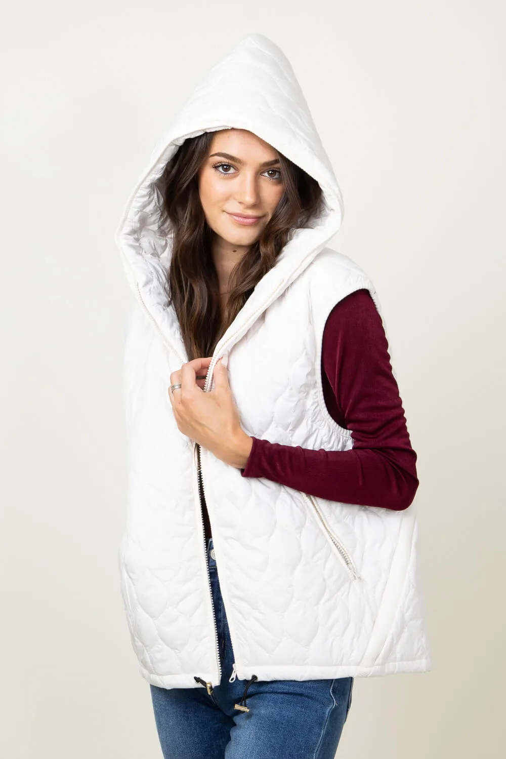 Hooded Quilted Zipper Puffer Vest for Women in Beige | IV413-BEI sold by Glik’s product image thumbnail 4