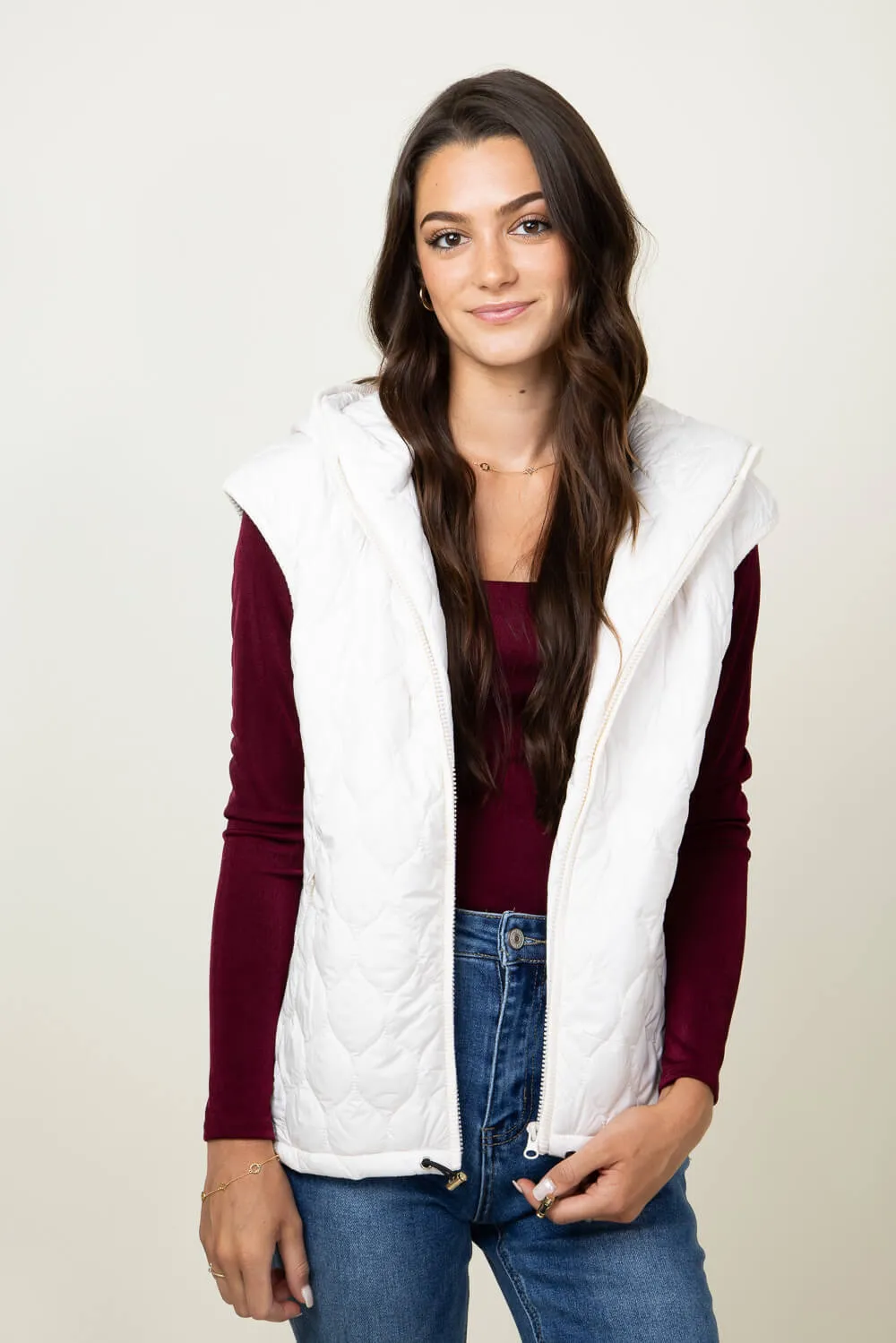 Hooded Quilted Zipper Puffer Vest for Women in Beige | IV413-BEI sold by Glik’s product image thumbnail 2