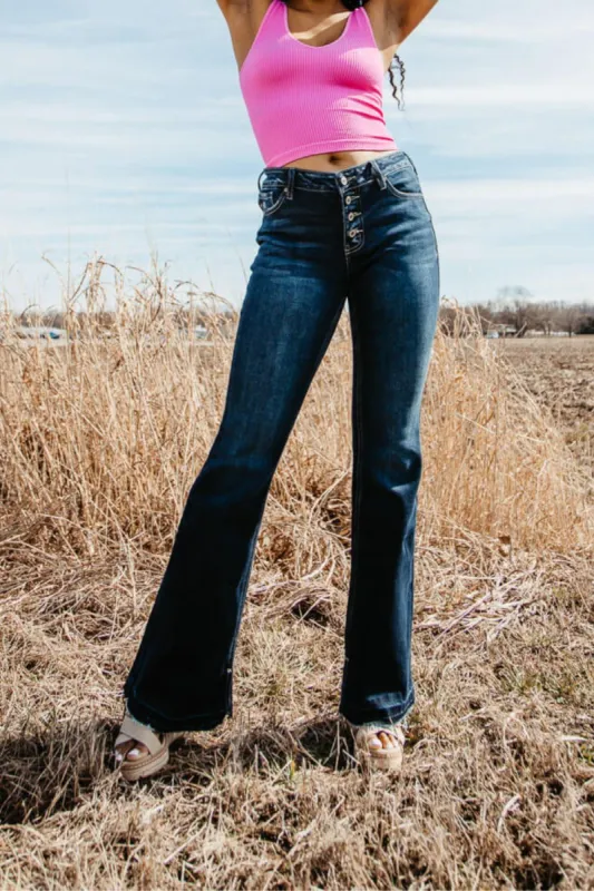 KanCan Lurice Mid-Rise Button Fly Flare Jeans for Women | KC7338LD sold by Glik’s