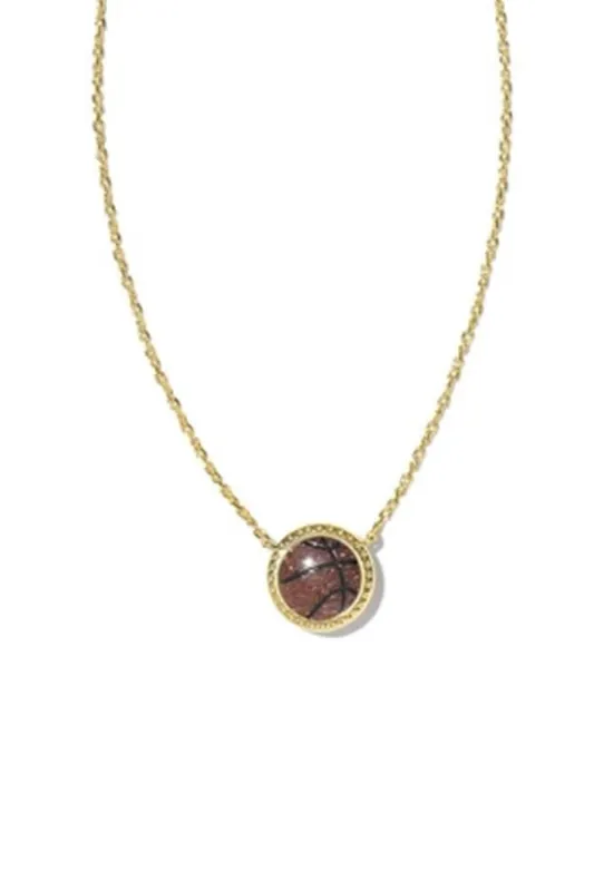 Kendra Scott Basketball Short Pendant Necklace in Gold | N00559GLD-ORANGE/GOLDSTONE sold by Glik’s