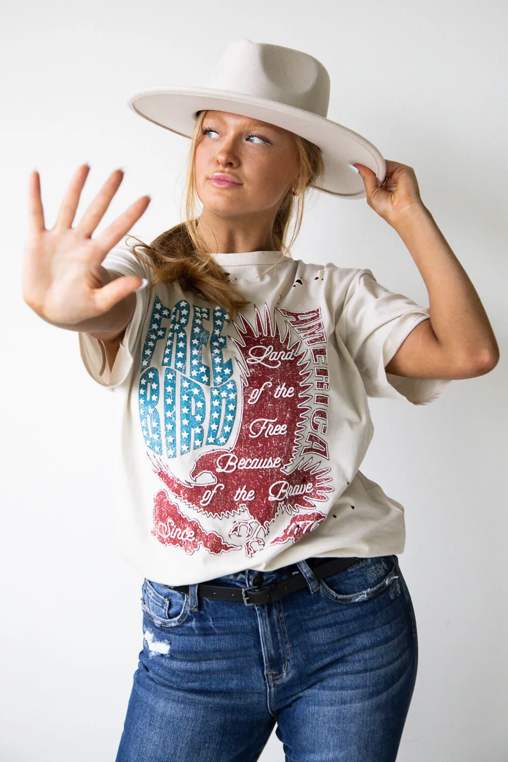 Free Bird America Graphic T-Shirt for Women in Khaki | F525-2282-LTKHAKI sold by Glik’s product image thumbnail 2