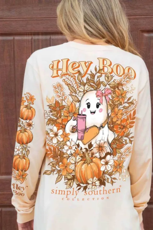 Simply Southern Long Sleeve Hey Boo T-Shirt for Women in Whisper/Cream | LS-BOO-WHISPER sold by Glik’s