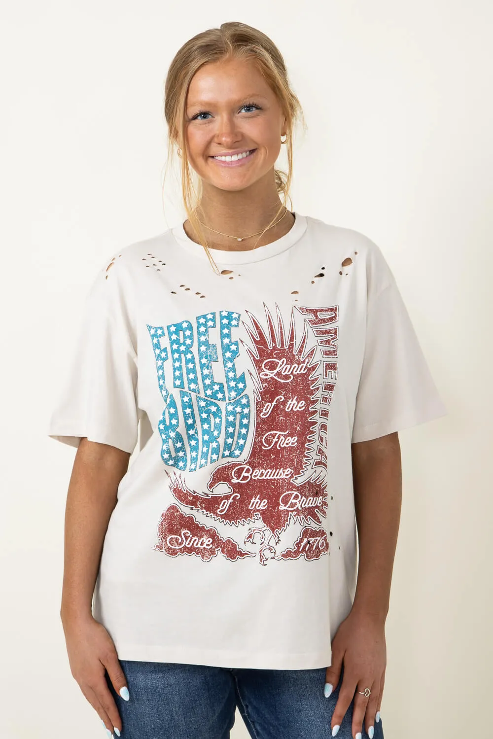 Free Bird America Graphic T-Shirt for Women in Khaki | F525-2282-LTKHAKI sold by Glik’s product image thumbnail 5