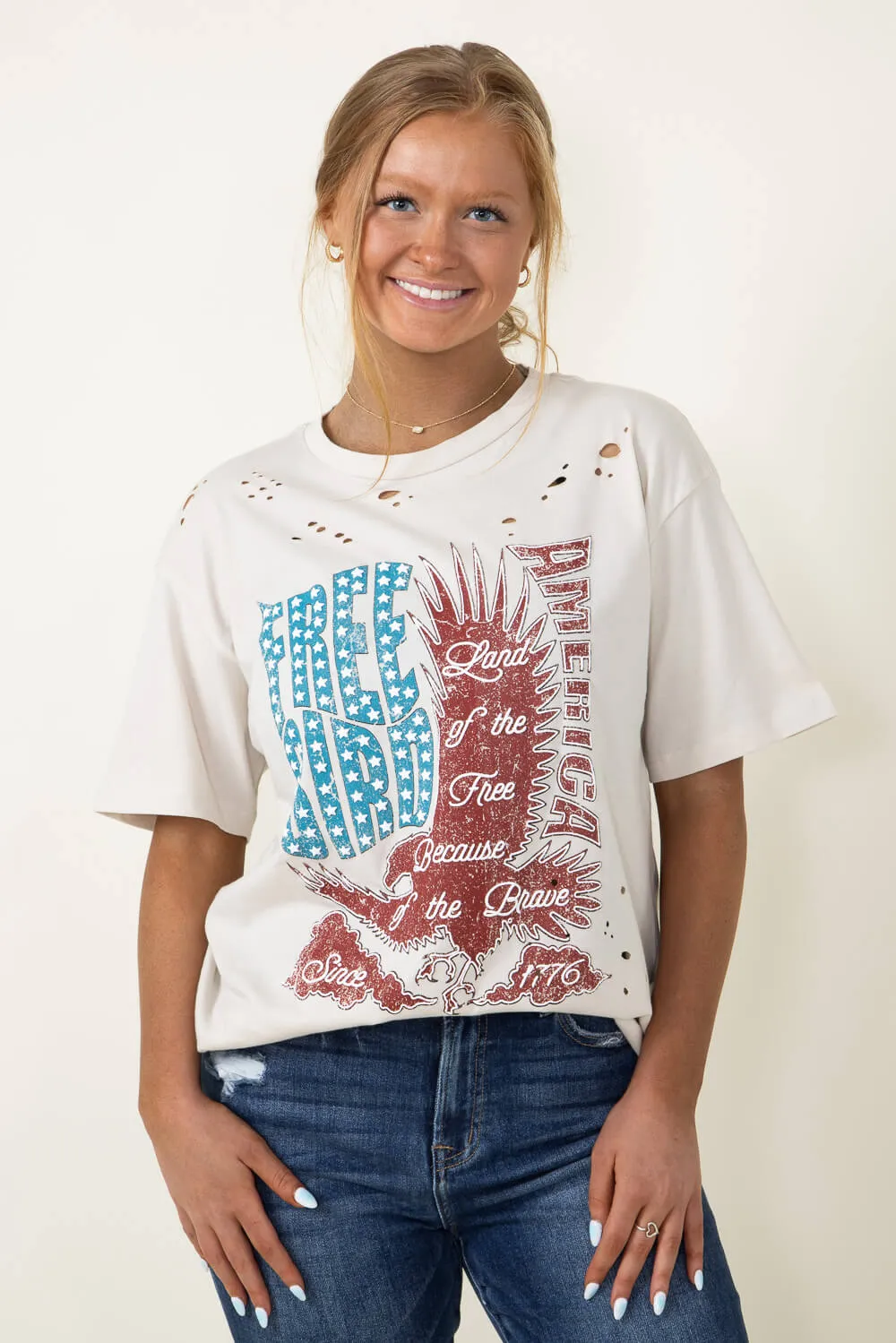 Free Bird America Graphic T-Shirt for Women in Khaki | F525-2282-LTKHAKI sold by Glik’s
