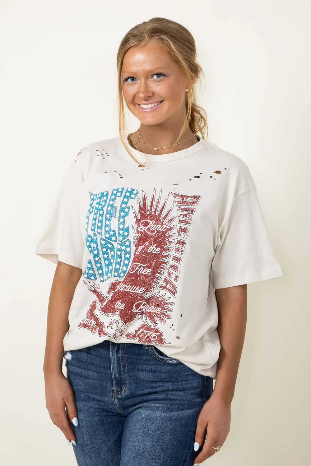 Free Bird America Graphic T-Shirt for Women in Khaki | F525-2282-LTKHAKI sold by Glik’s product image thumbnail 4
