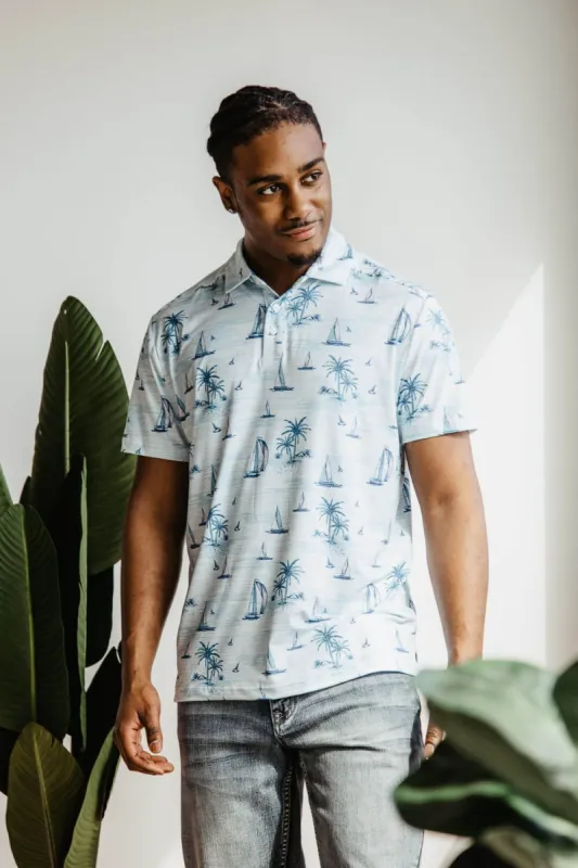 The Endless Summer Sail Boat Performance Polo Shirt for Men in Blue | E51604 sold by Glik’s