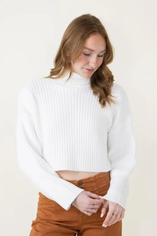 Cropped Turtleneck Sweater for Women in White | MT1573-WHITE sold by Glik’s
