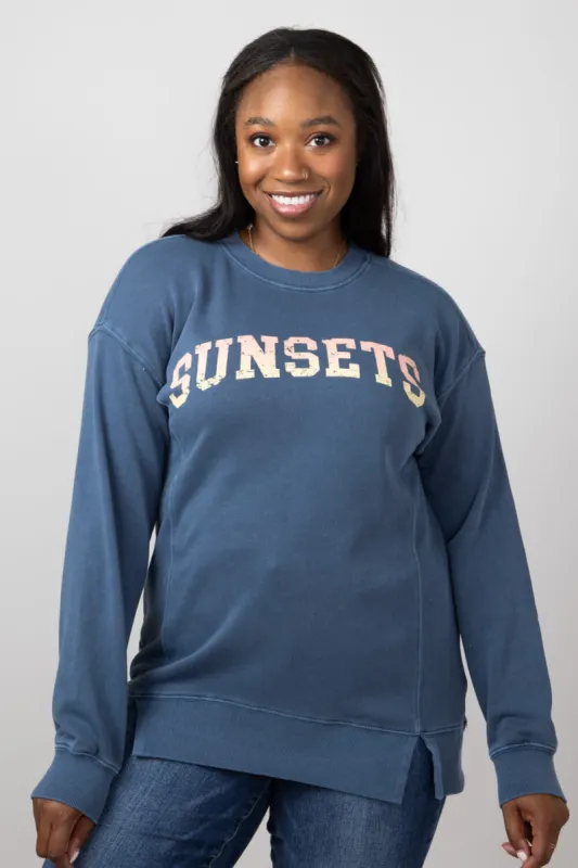 C&C California Sunsets Terry Crewneck Pullover for Women in Vintage Indigo | 89B02986T-X796-NAVY sold by Glik’s