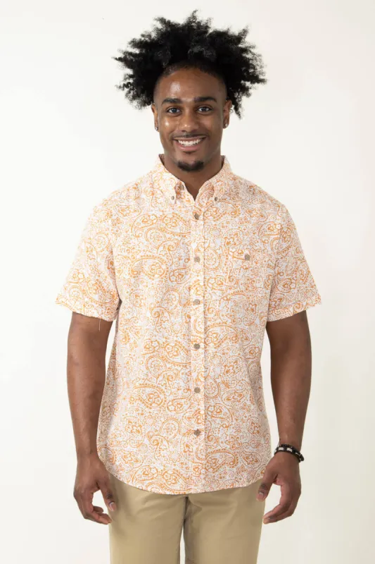 Weatherproof Vintage Linen Pattern Button Down Shirt for Men in Orange | S2484299GK-SUNORANGE sold by Glik’s