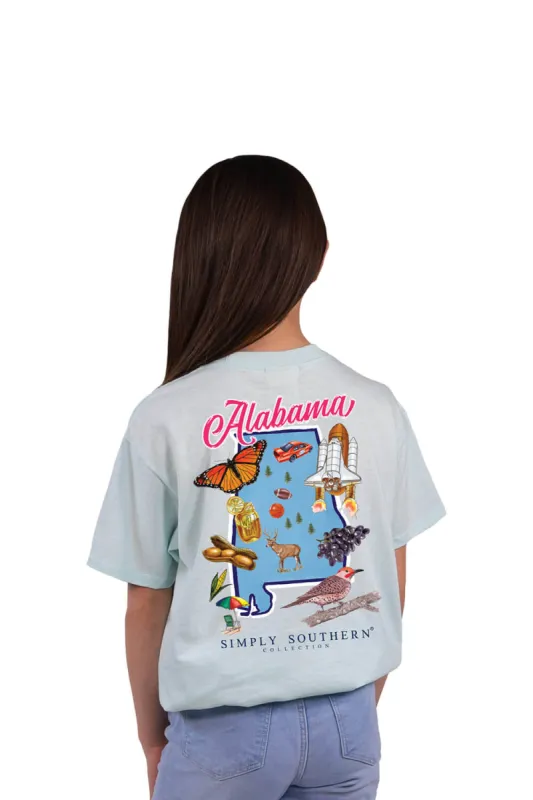 Simply Southern Youth Alabama T-Shirt for Girls in Breeze Blue | YTH-SS-STATES-AL-BREEZE sold by Glik’s