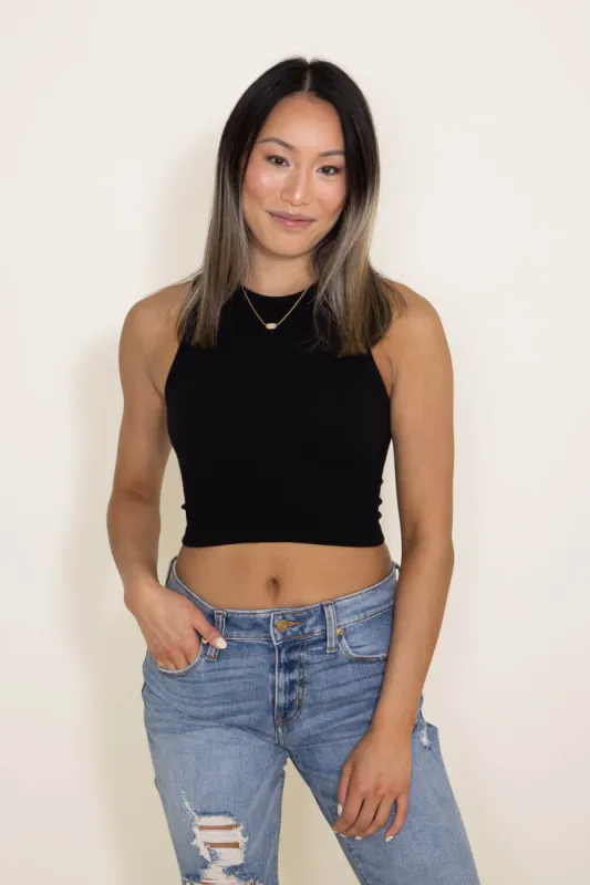 Ribbed Scoop Neck Cropped Brami for Women in Black | 426-BLACK sold by Glik’s