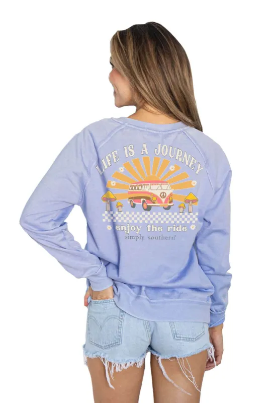 Simply Southern Life Is A Journey Fleece Pullover for Women in Light Blue | VPULL-JOURNEY-FROST sold by Glik’s