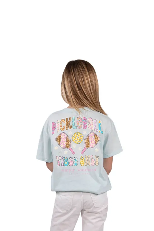 Simply Southern Youth Pickleball Vibes T-Shirt for Girls in Breeze Blue | YTH-SS-PICKLEBALL-BREEZE sold by Glik’s