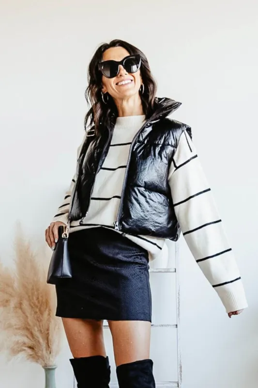 Simply Southern Cropped Puffer Vest for Women in Metallic Black | PP-0223-PUFFY-VEST-METBLK sold by Glik’s