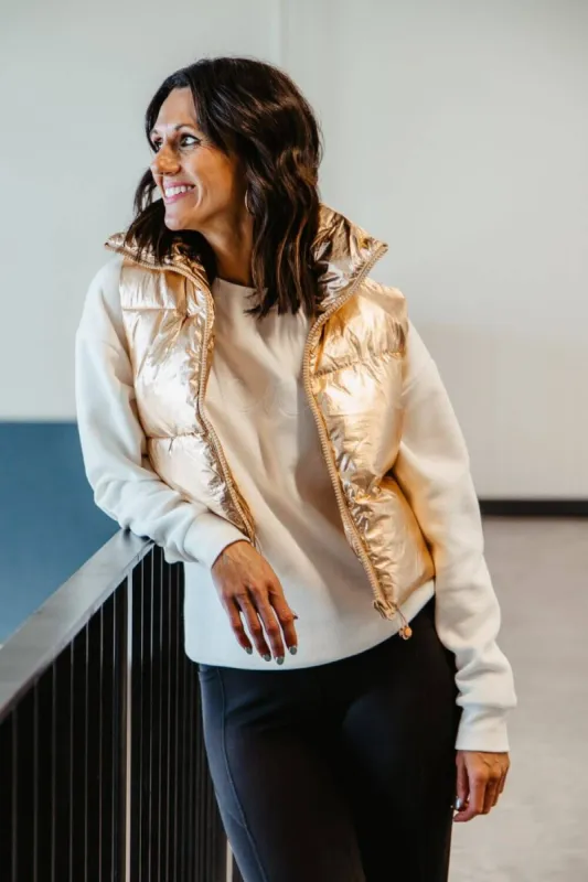 Simply Southern Cropped Puffer Vest for Women in Gold | PP-0223-PUFFY-VEST-GOLD sold by Glik’s