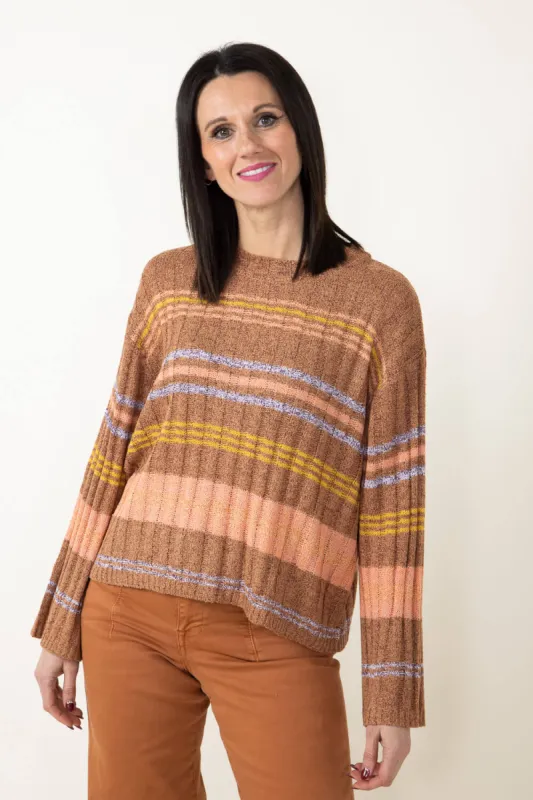 By Together Multi Stripe Sweater for Women in Brown | W1283-CAMELMULTISWEATER sold by Glik’s