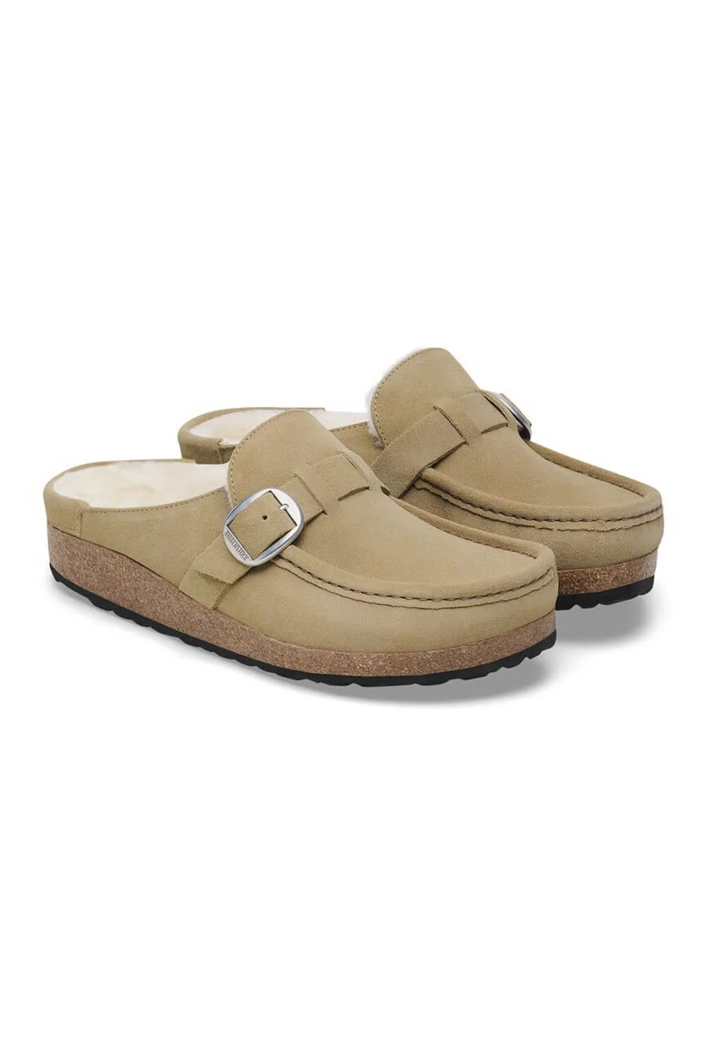 Birkenstock Buckley Shearling Suede Mules for Women in Taupe | 1028633 sold by Glik’s product image thumbnail 2